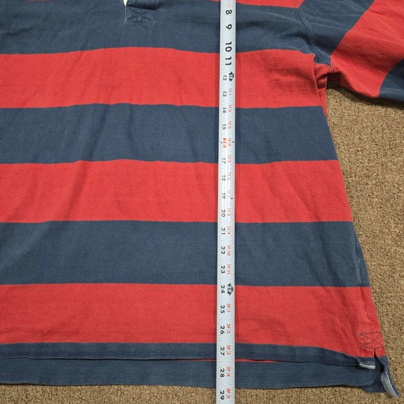 LL Bean Rugby Shirt Mens XL Red Blue Striped Cotton Long Sleeve Preppy Outdoor - Picture 7 of 8
